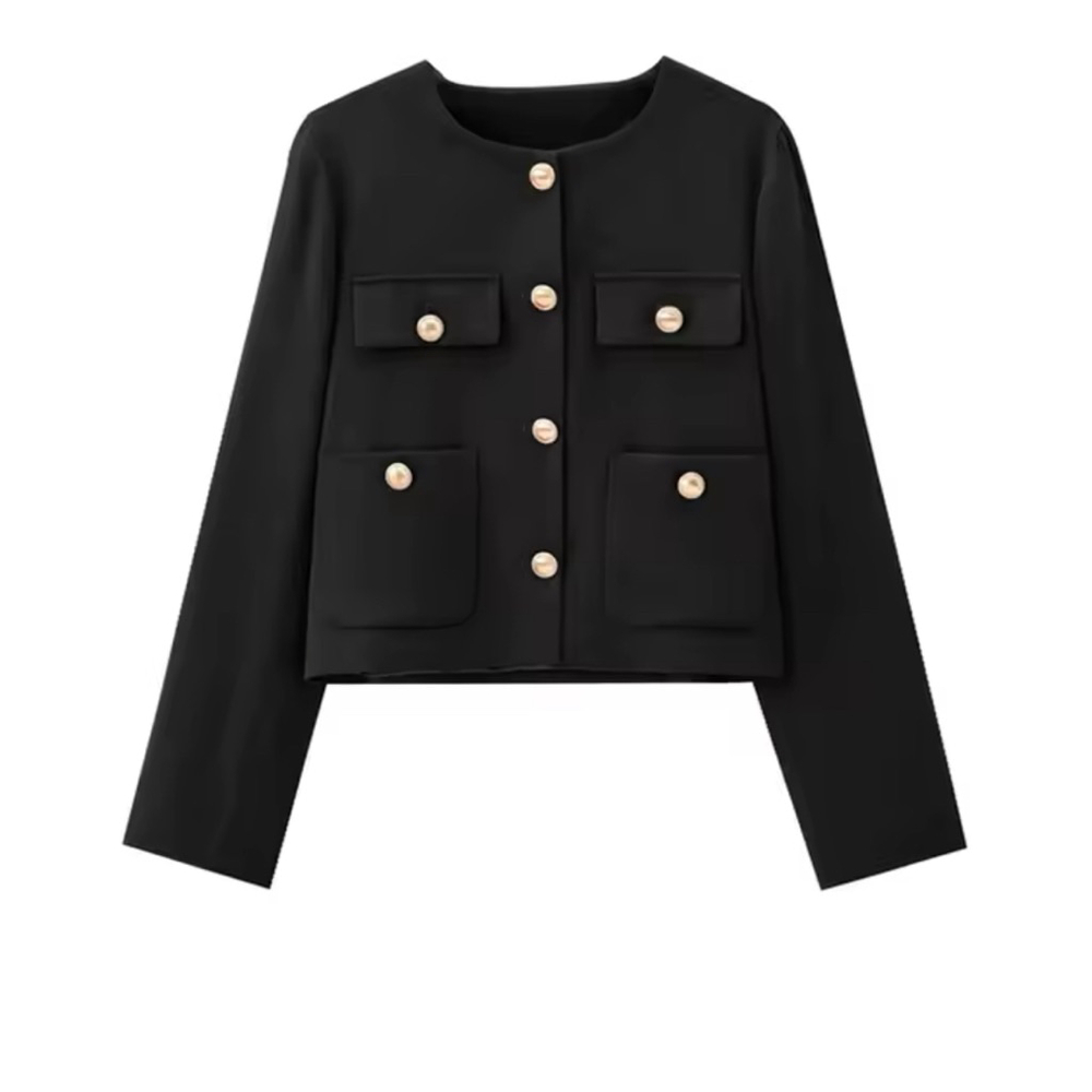 NWT Black‎ Golden Crop Blazer Jacket, L, Black-PTP 19in